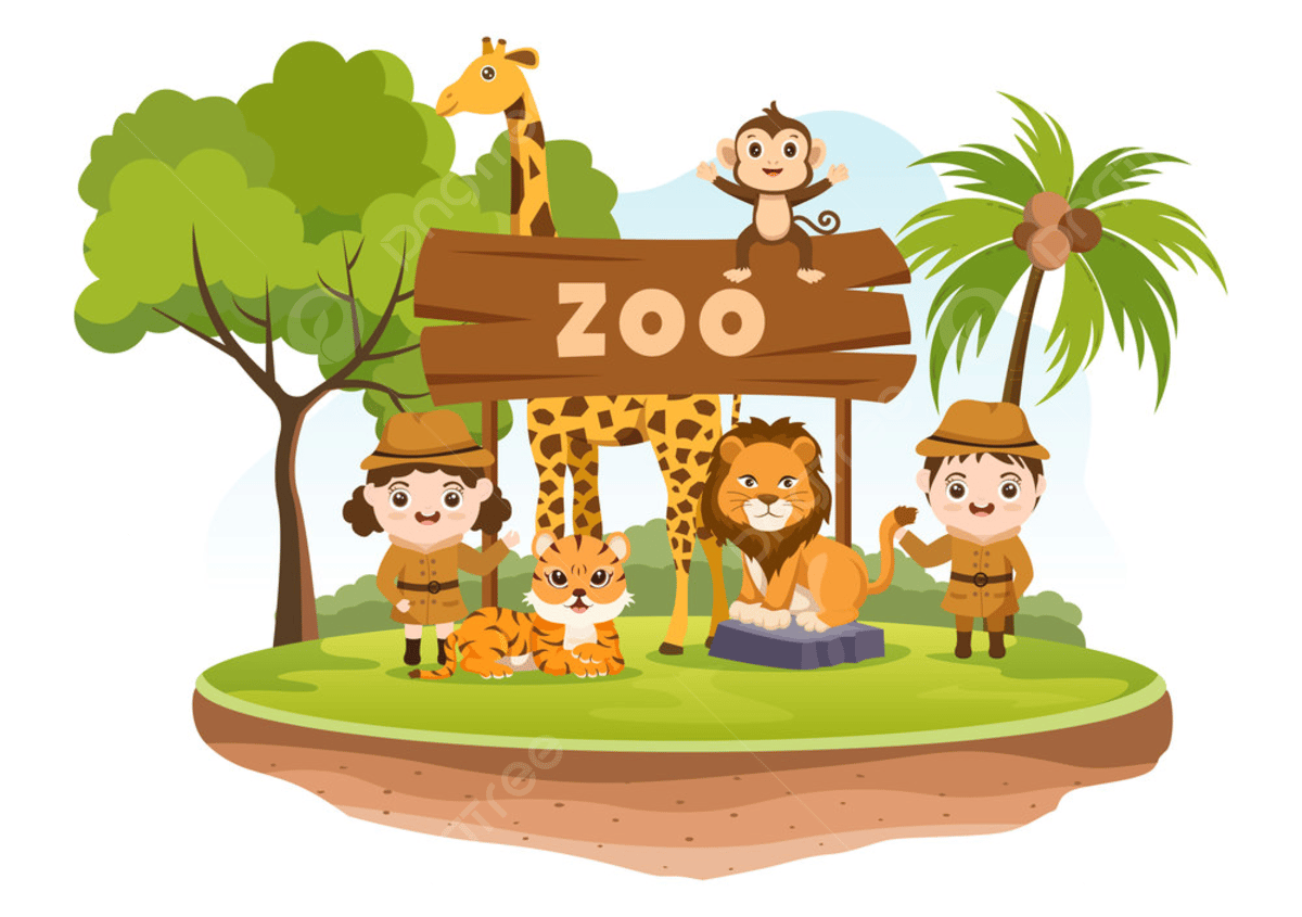 Cartoon depiction of various zoo animals
